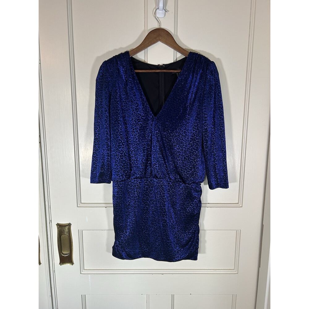 Aidan Mattox Blue Animal Print Mini Dress Womens Size 8 Cocktail Party Metallic